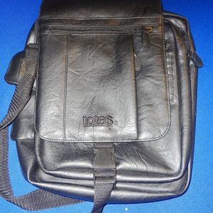 Totes Faux Black Leather Messenger Shoulder Bag 13" x 12" x 5"